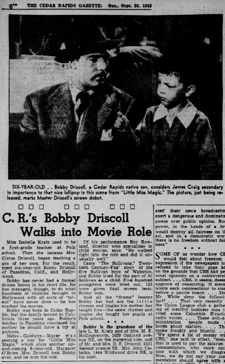 1940s articles | Bobby Driscoll