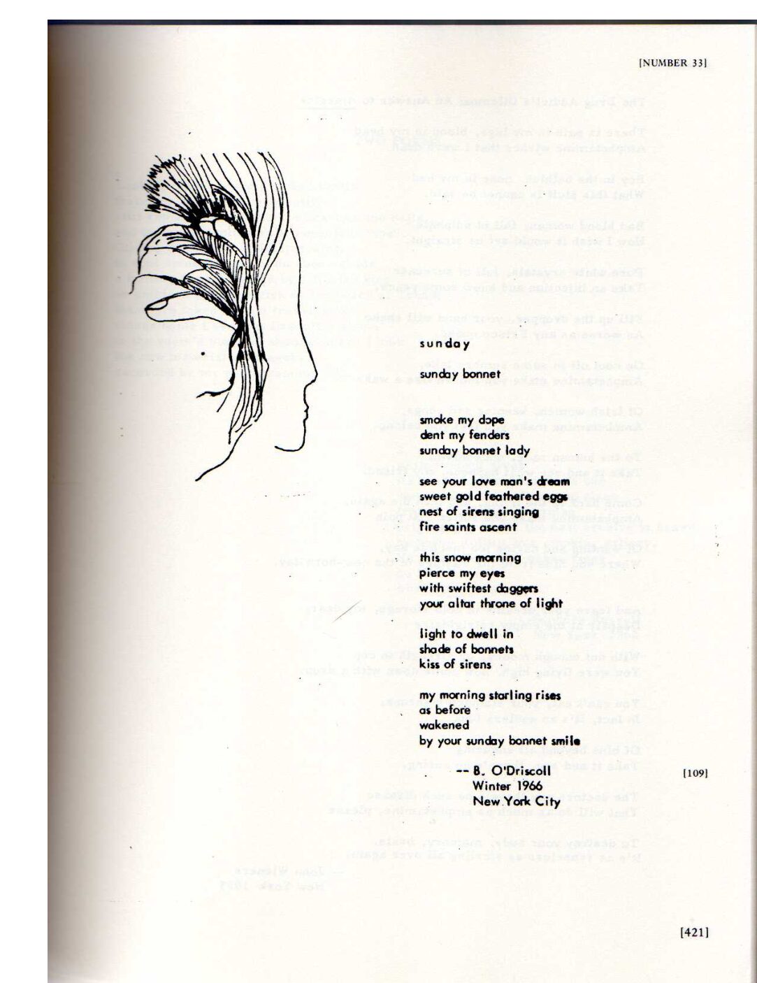 Sunday Bonnet Poem (Floating Bear # 33) | Bobby Driscoll