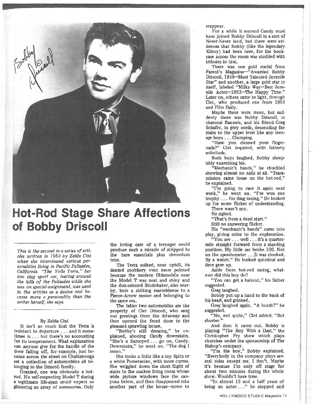 Hot-Rod Stage Share Affections of Bobby Driscoll (1954) | Bobby Driscoll