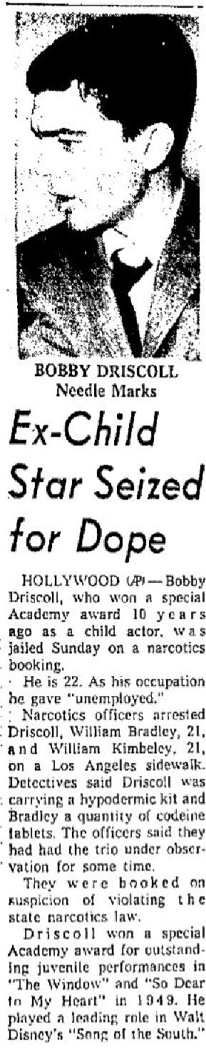 1959 narcotics arrest | Bobby Driscoll