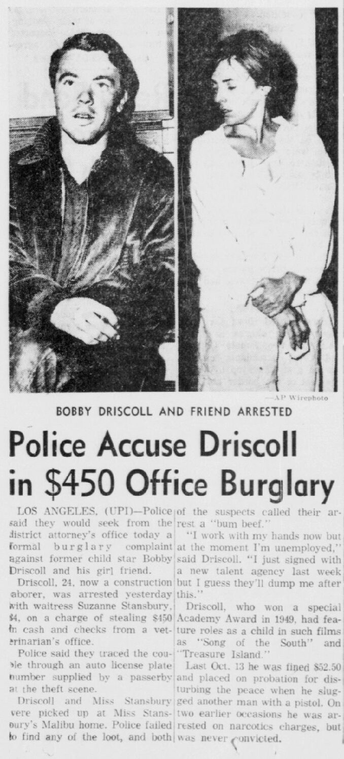 1961 Burglary Arrest | Bobby Driscoll