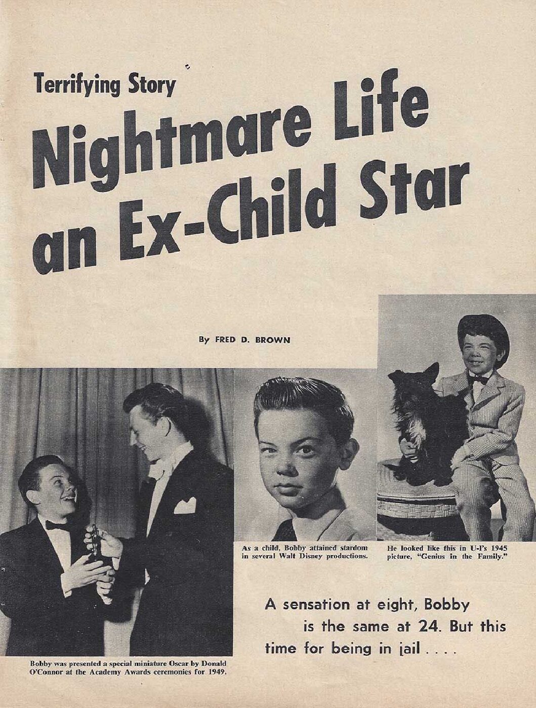 Bobby Driscoll’s Terrifying Story -The Nightmare Life of an Ex-Child Star (May 1961)