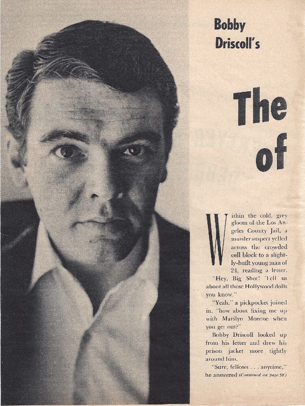 Bobby Driscoll’s Terrifying Story -The Nightmare Life of an Ex-Child Star (May 1961) | Bobby Driscoll